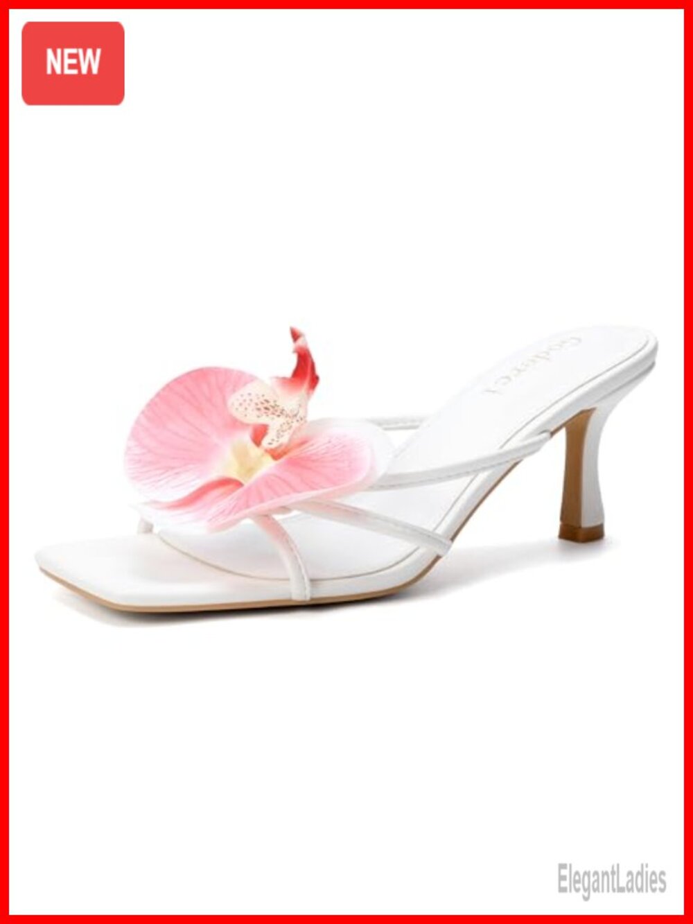 Flower Kitten Heel Slingback Sandals Square Toe Padded Dress Shoes